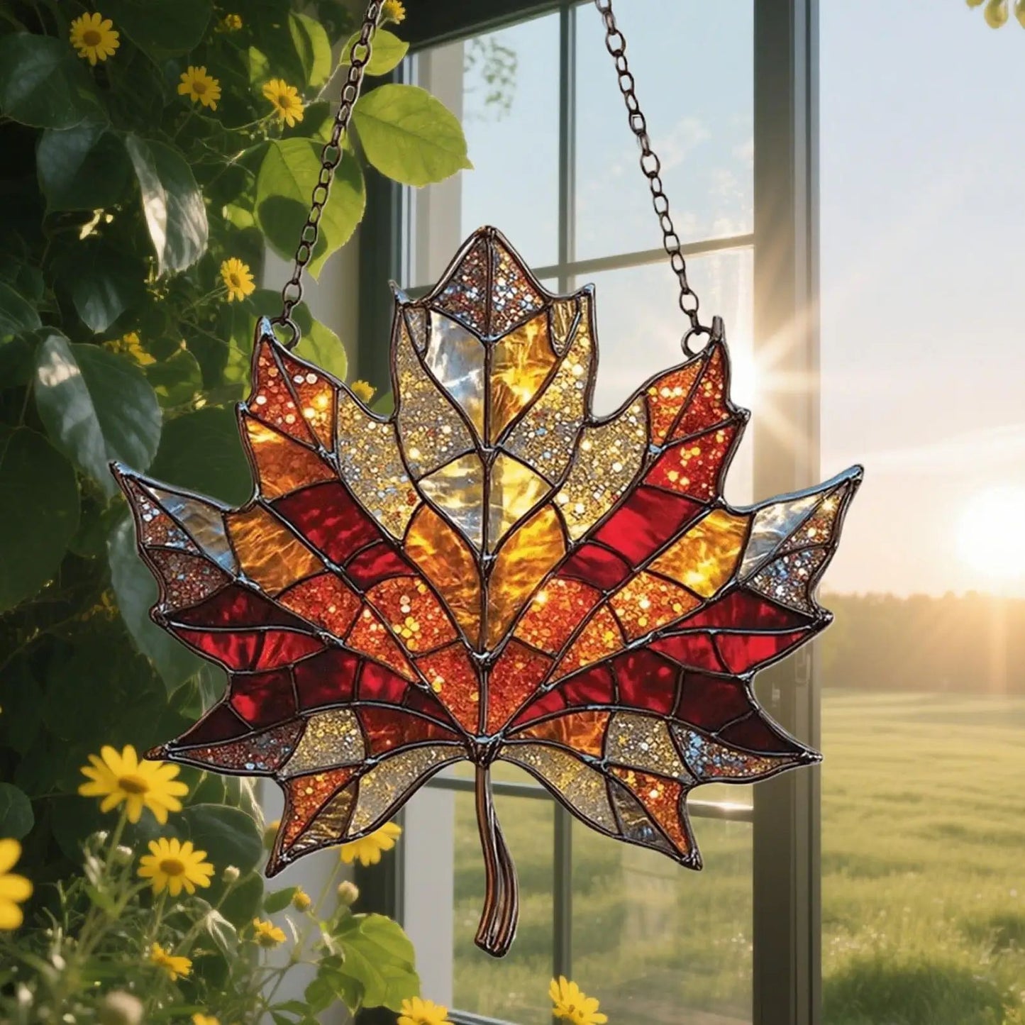 Maple Leaf Suncatcher Acrylic Window Hanging for Thanksgiving and Fall Decor