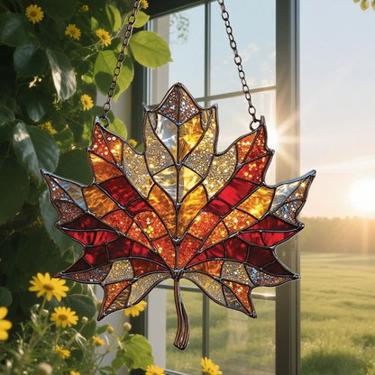 Maple Leaf Suncatcher Acrylic Window Hanging for Thanksgiving and Fall Decor