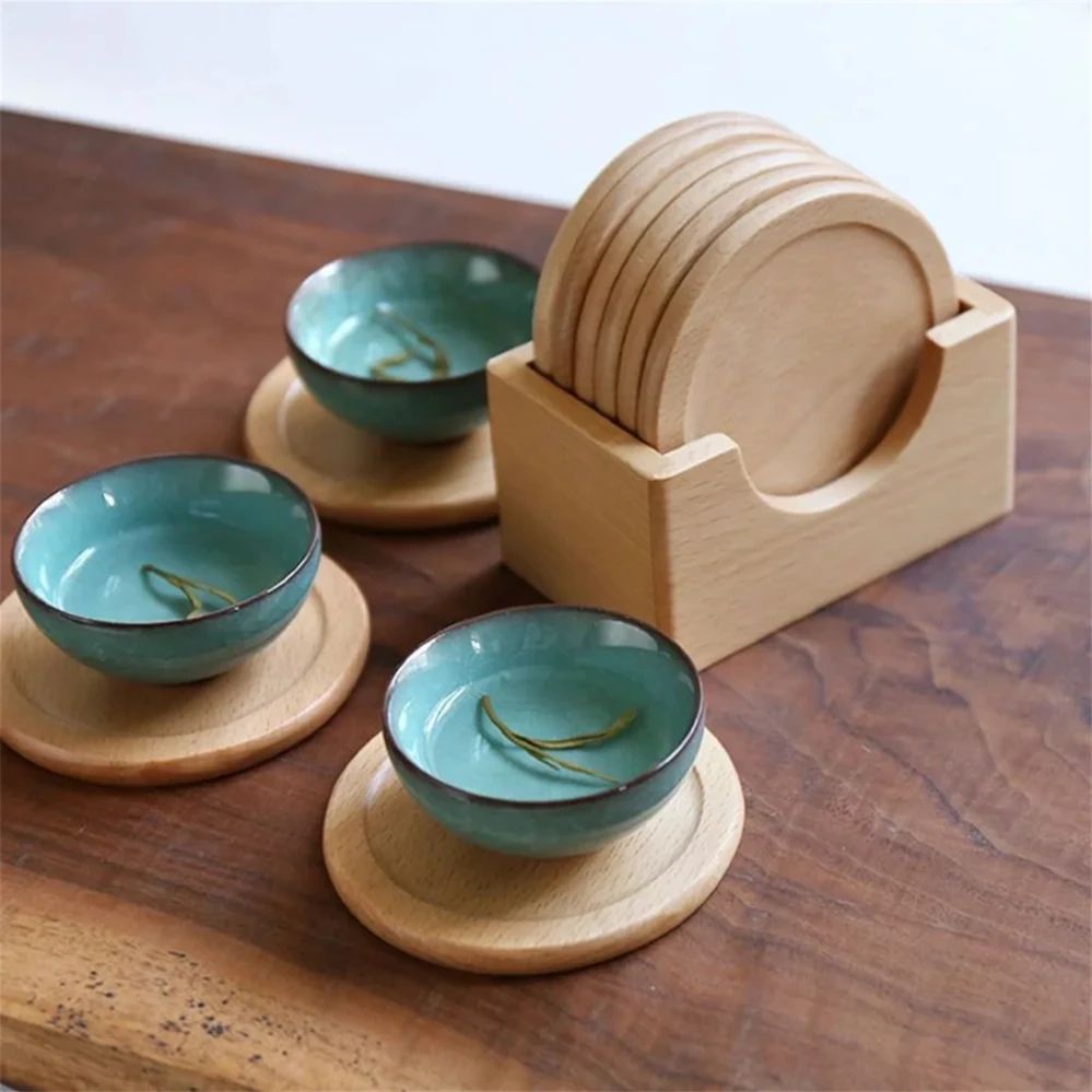 Walnut Wood Coasters Set – Elegant Round Coaster Set with Heat Protection for Everyday Living (6pcs set)