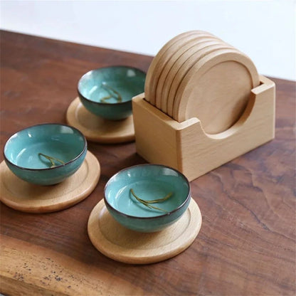 Walnut Wood Coasters Set – Elegant Round Coaster Set with Heat Protection for Everyday Living (6pcs set)