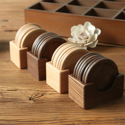 Walnut Wood Coasters Set – Elegant Round Coaster Set with Heat Protection for Everyday Living (6pcs set)