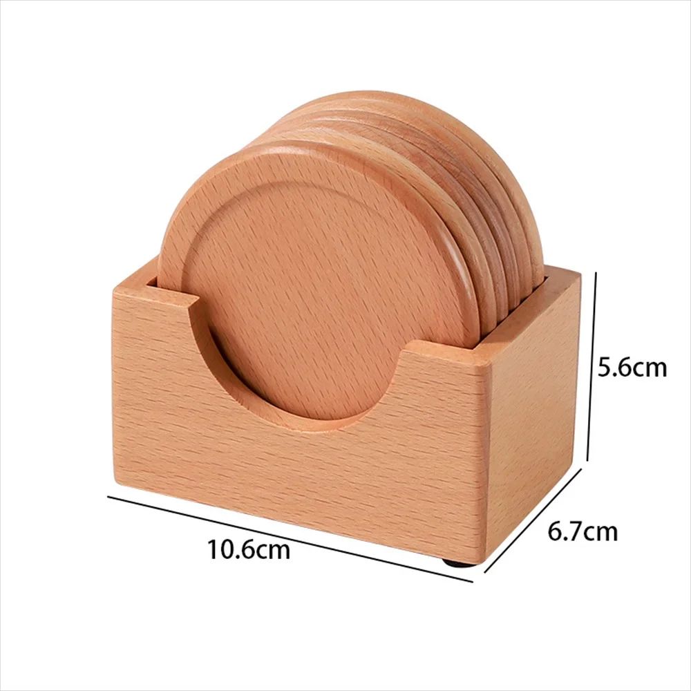 Walnut Wood Coasters Set – Elegant Round Coaster Set with Heat Protection for Everyday Living (6pcs set)