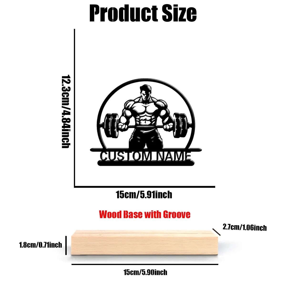 Personalized Weightlifting Metal Art Custom Gym Gift with Wooden Base