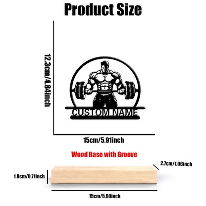 Personalized Weightlifting Metal Art Custom Gym Gift with Wooden Base