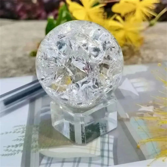 Ice Crack Crystal Glass Ball – K9 Quartz Feng Shui Magic Sphere Home Decor