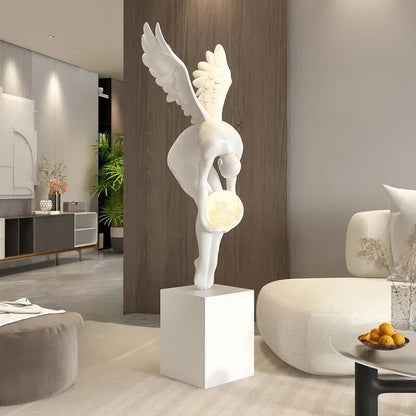 Nordic Winged Victory Floor Sculpture | 132cm Luminous Resin Statue & Modern Home Figurine
