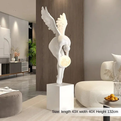 Nordic Winged Victory Floor Sculpture | 132cm Luminous Resin Statue & Modern Home Figurine