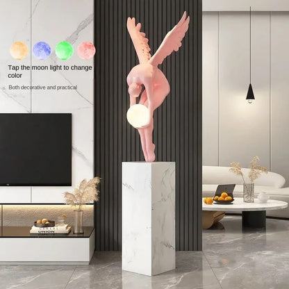 Nordic Winged Victory Floor Sculpture | 132cm Luminous Resin Statue & Modern Home Figurine