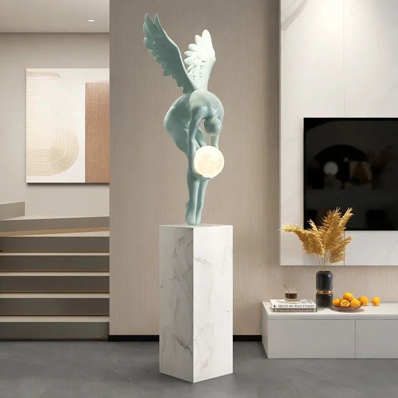 Nordic Winged Victory Floor Sculpture | 132cm Luminous Resin Statue & Modern Home Figurine