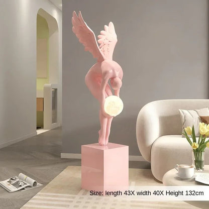 Nordic Winged Victory Floor Sculpture | 132cm Luminous Resin Statue & Modern Home Figurine