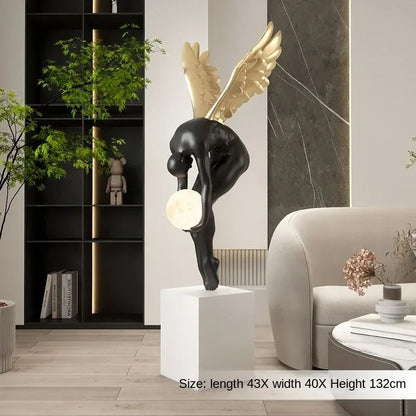 Nordic Winged Victory Floor Sculpture | 132cm Luminous Resin Statue & Modern Home Figurine