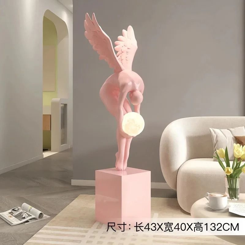 Nordic Winged Victory Floor Sculpture | 132cm Luminous Resin Statue & Modern Home Figurine
