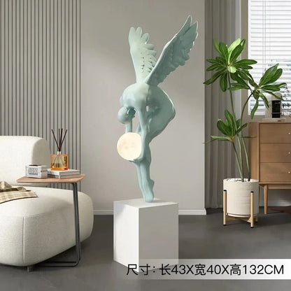 Nordic Winged Victory Floor Sculpture | 132cm Luminous Resin Statue & Modern Home Figurine