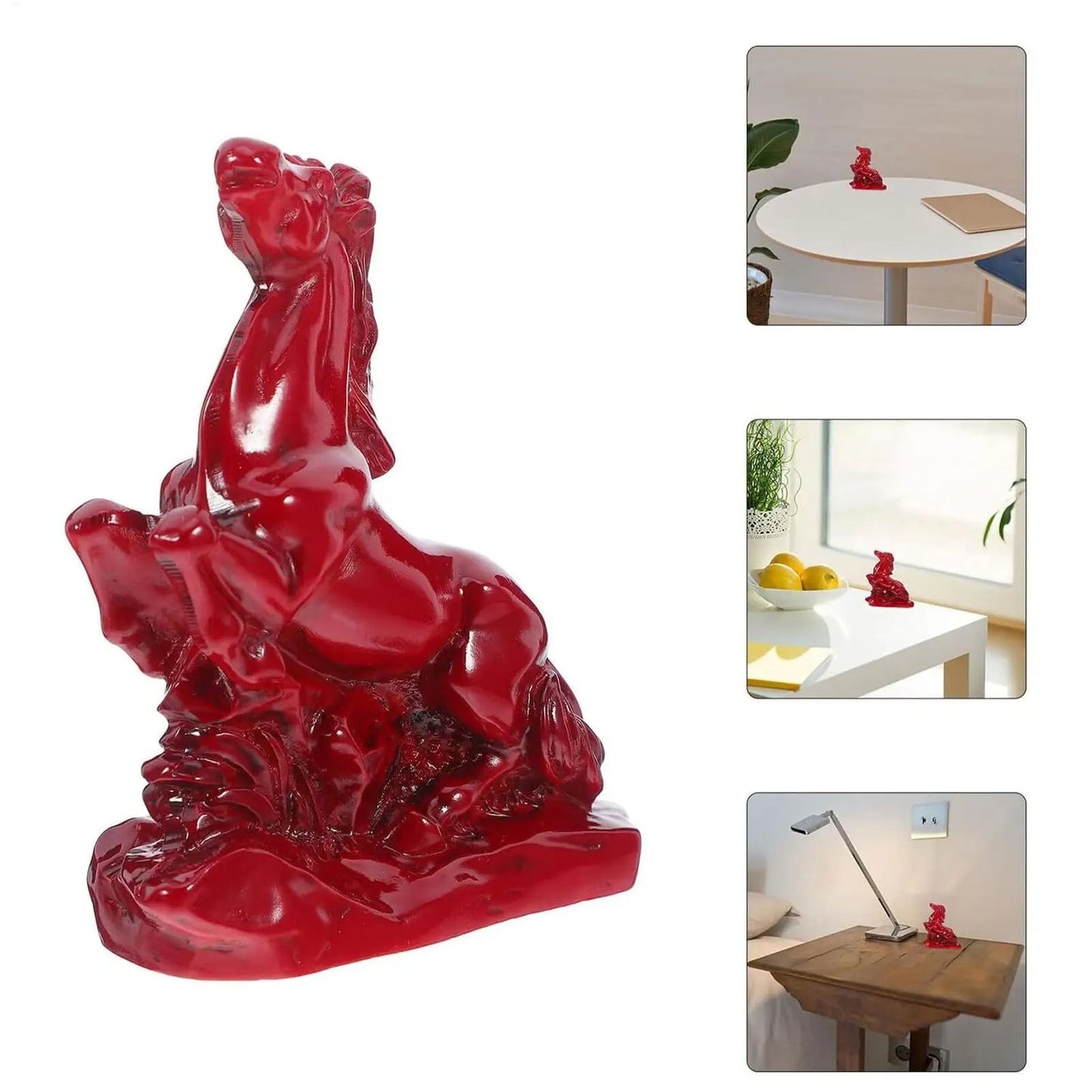 Feng Shui Red Horse Figurine Resin Wealth Success Office Desk Decor