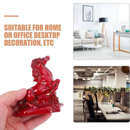 Feng Shui Red Horse Figurine Resin Wealth Success Office Desk Decor