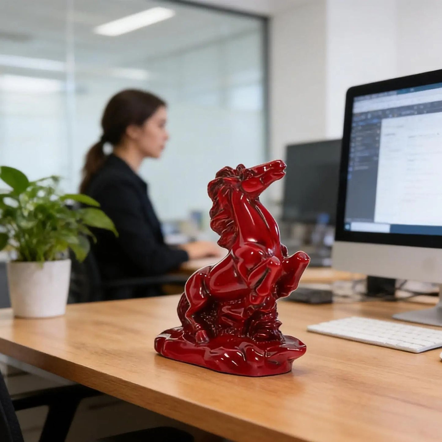 Feng Shui Red Horse Figurine Resin Wealth Success Office Desk Decor