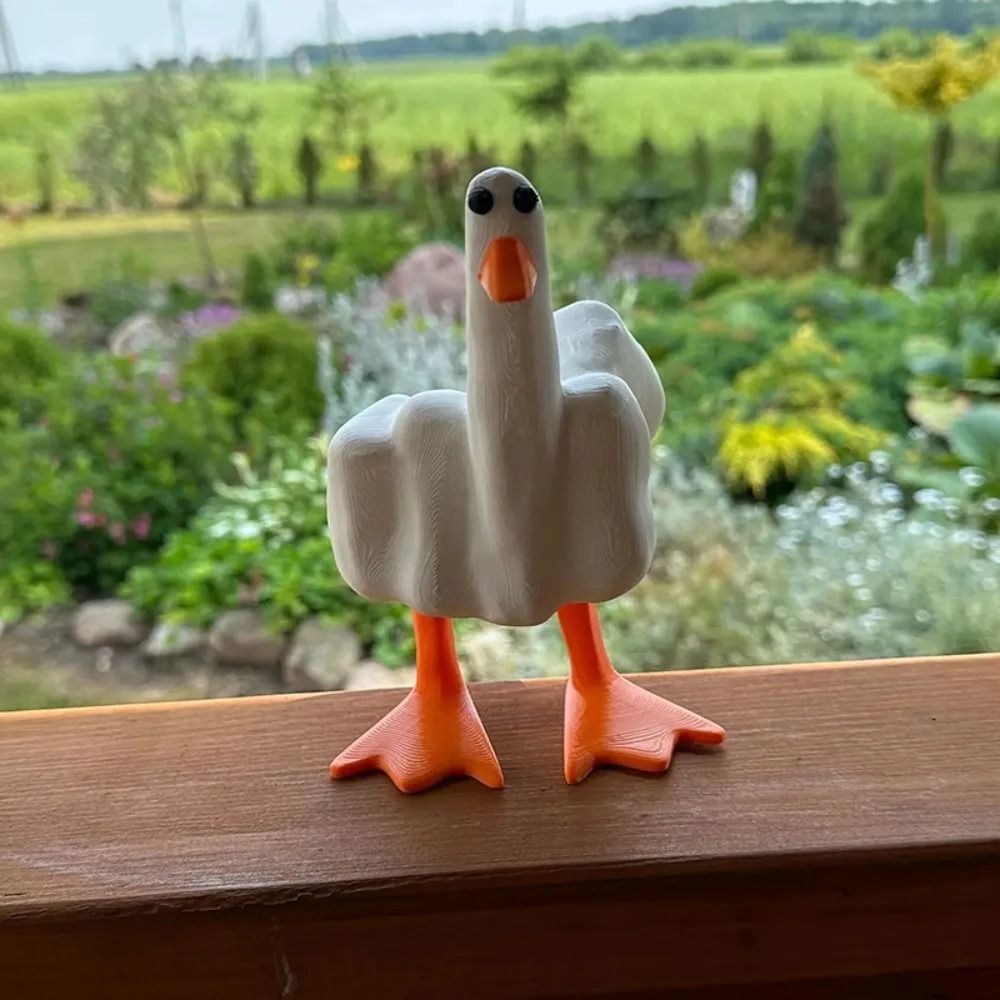 Funny Duck Statue Middle Finger Resin Figurine Cute Desk Decor Ornament