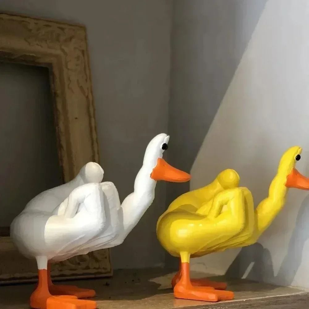 Funny Duck Statue Middle Finger Resin Figurine Cute Desk Decor Ornament