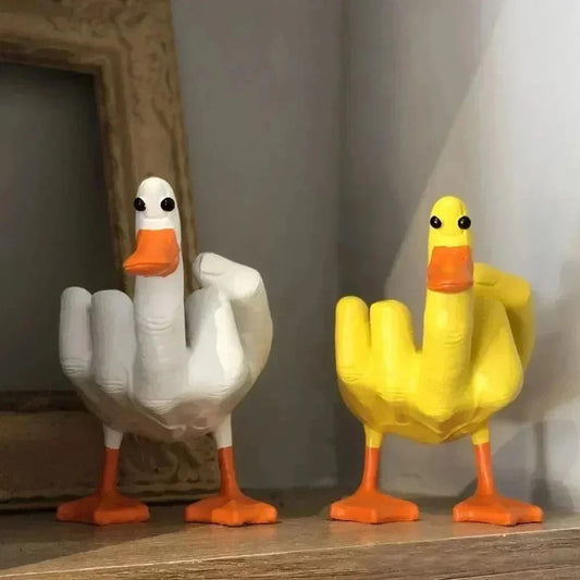 Funny Duck Statue Middle Finger Resin Figurine Cute Desk Decor Ornament