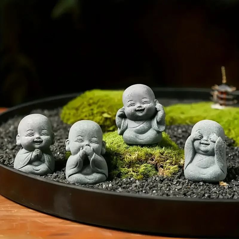 Zen Monk Statue Set Cute Little Monk Figurines Meditation Home Decor
