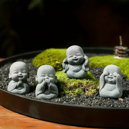 Zen Monk Statue Set Cute Little Monk Figurines Meditation Home Decor
