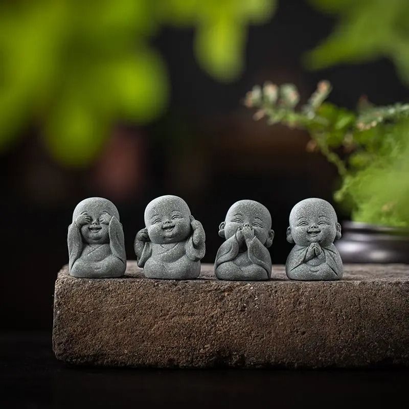 Zen Monk Statue Set Cute Little Monk Figurines Meditation Home Decor