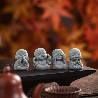 Zen Monk Statue Set Cute Little Monk Figurines Meditation Home Decor