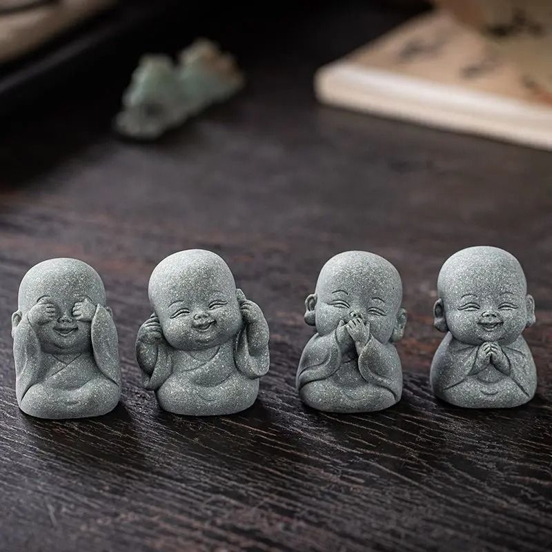 Zen Monk Statue Set Cute Little Monk Figurines Meditation Home Decor
