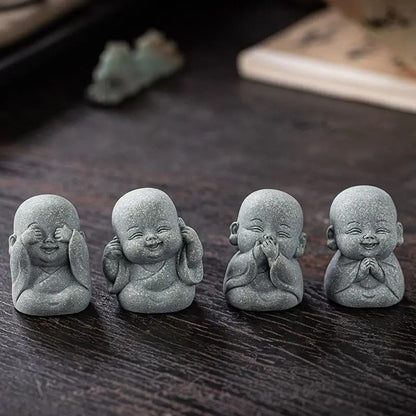 Zen Monk Statue Set Cute Little Monk Figurines Meditation Home Decor