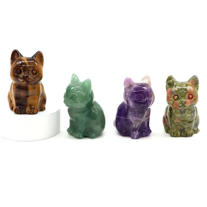 Natural Amethyst Crystal Cat Figurine Hand Carved Healing Stone Decor