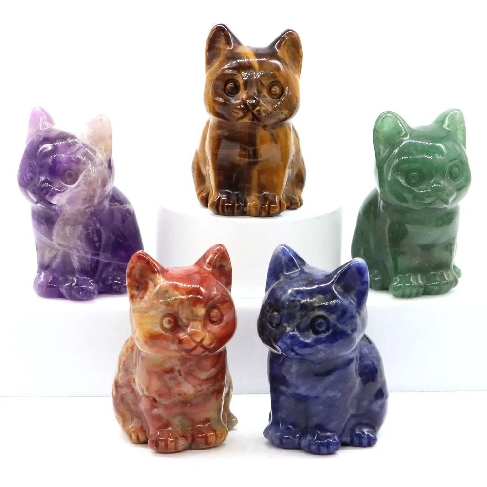 Natural Amethyst Crystal Cat Figurine Hand Carved Healing Stone Decor