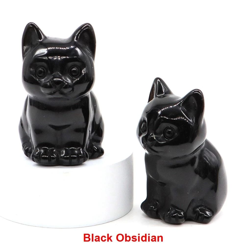 Natural Amethyst Crystal Cat Figurine Hand Carved Healing Stone Decor