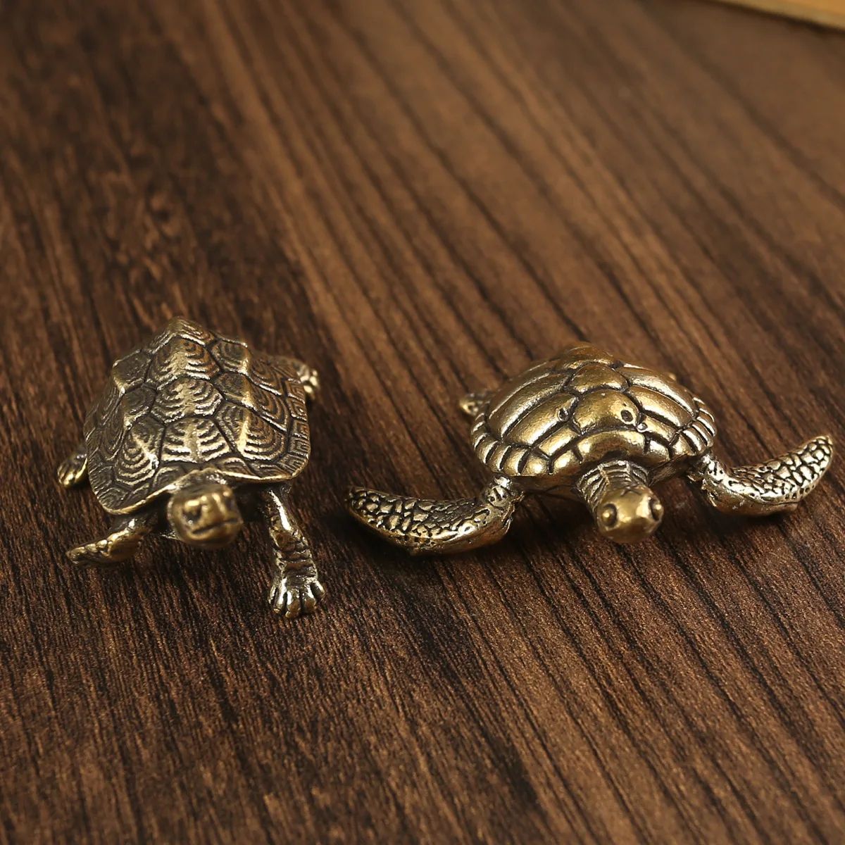 Vintage Brass Turtle Figurine – Feng Shui Copper Tortoise Desktop Ornament Decor