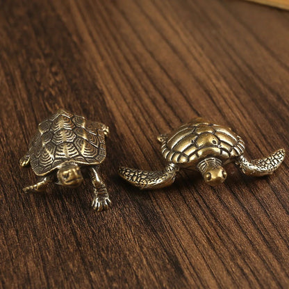 Vintage Brass Turtle Figurine – Feng Shui Copper Tortoise Desktop Ornament Decor