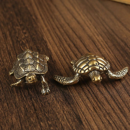 Vintage Brass Turtle Figurine – Feng Shui Copper Tortoise Desktop Ornament Decor