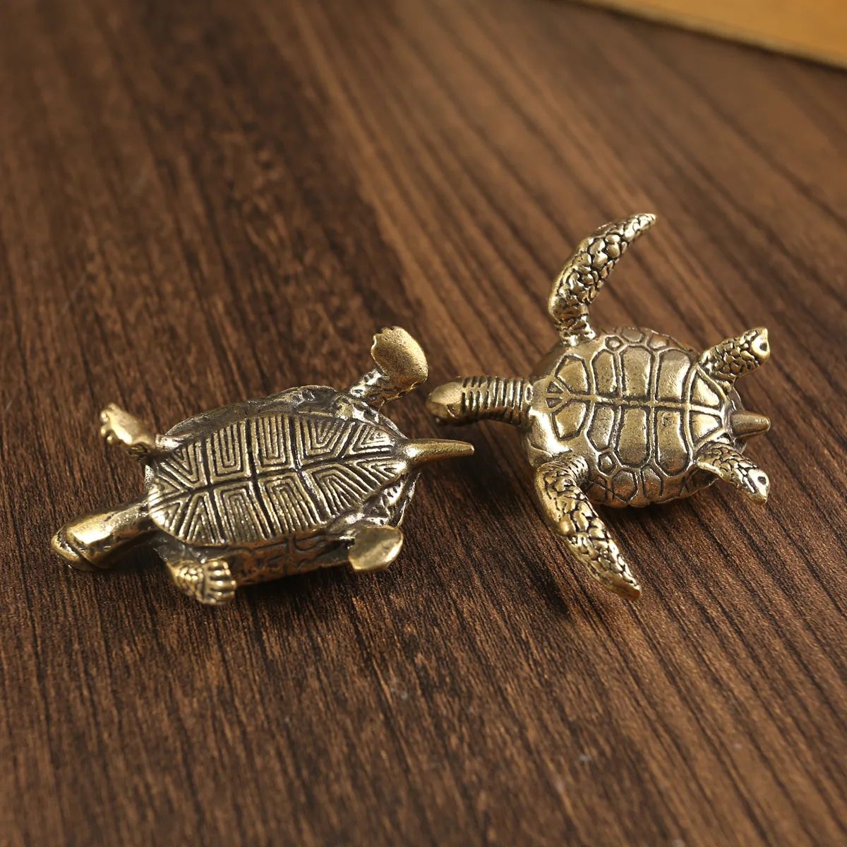 Vintage Brass Turtle Figurine – Feng Shui Copper Tortoise Desktop Ornament Decor