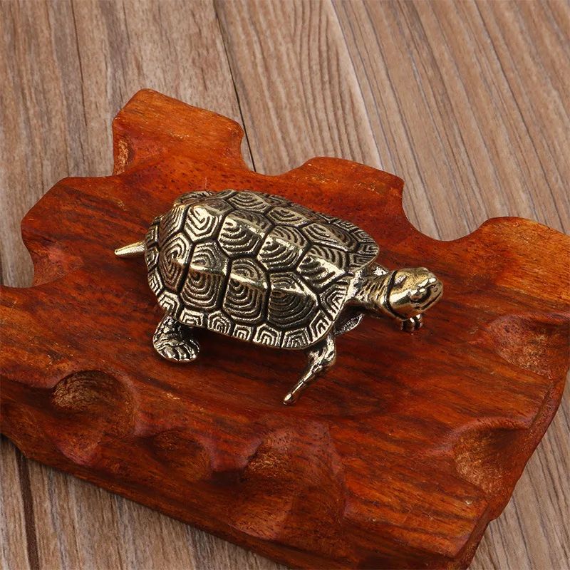 Vintage Brass Turtle Figurine – Feng Shui Copper Tortoise Desktop Ornament Decor