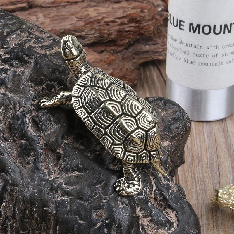 Vintage Brass Turtle Figurine – Feng Shui Copper Tortoise Desktop Ornament Decor