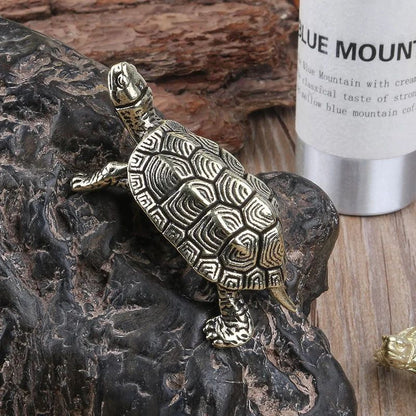 Vintage Brass Turtle Figurine – Feng Shui Copper Tortoise Desktop Ornament Decor