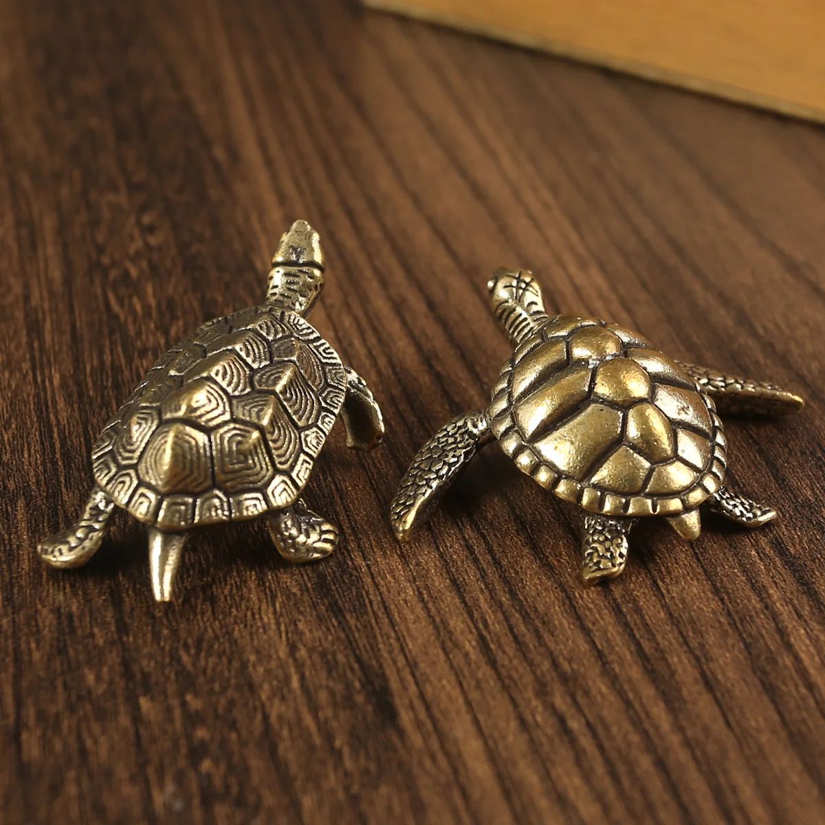 Vintage Brass Turtle Figurine – Feng Shui Copper Tortoise Desktop Ornament Decor