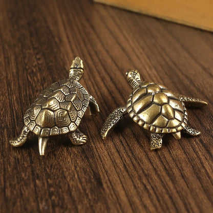 Vintage Brass Turtle Figurine – Feng Shui Copper Tortoise Desktop Ornament Decor