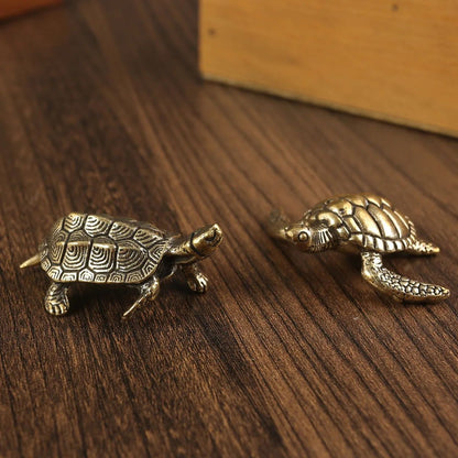 Vintage Brass Turtle Figurine – Feng Shui Copper Tortoise Desktop Ornament Decor