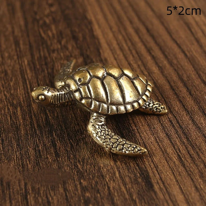 Vintage Brass Turtle Figurine – Feng Shui Copper Tortoise Desktop Ornament Decor