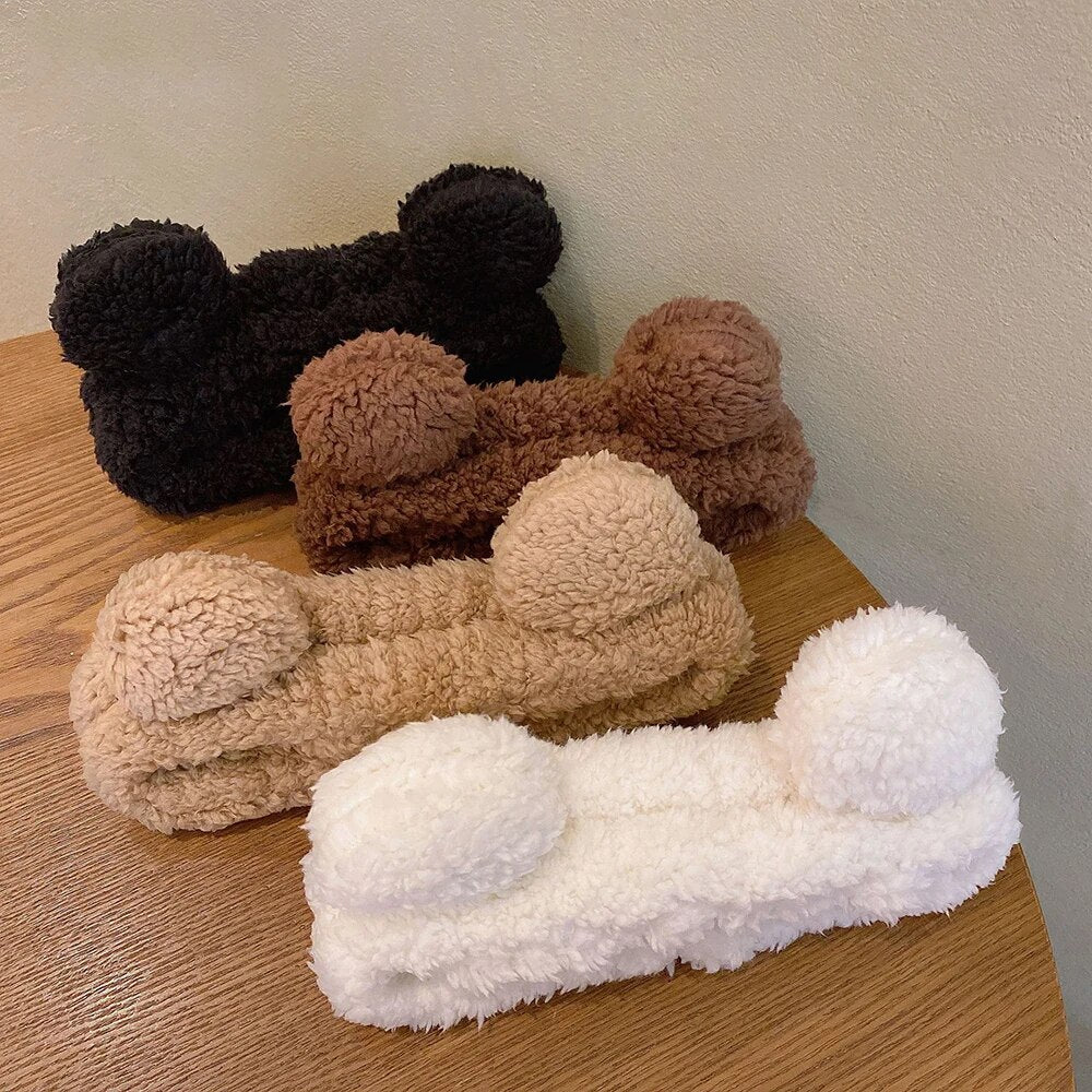 Cute Bear Spa Headband Plush Anti Slip Makeup Hair Band for Skincare Routine