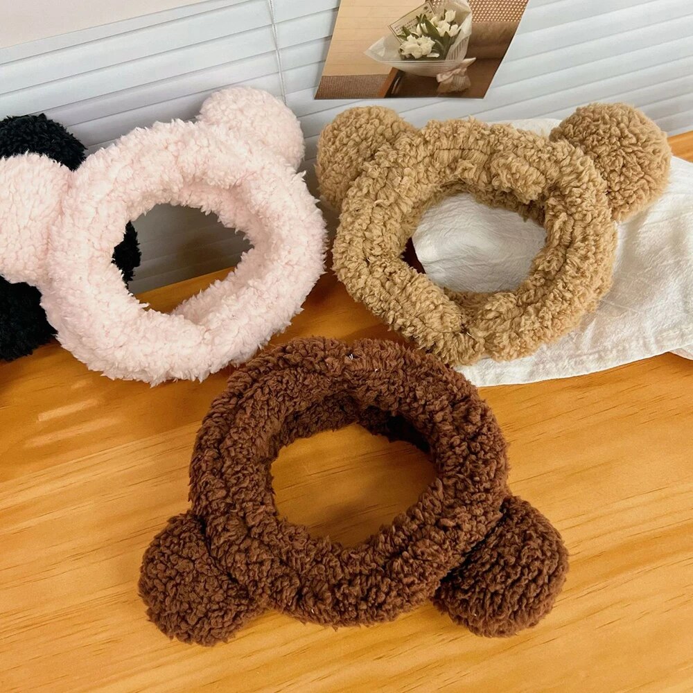 Cute Bear Spa Headband Plush Anti Slip Makeup Hair Band for Skincare Routine