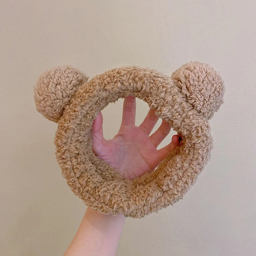 Cute Bear Spa Headband Plush Anti Slip Makeup Hair Band for Skincare Routine