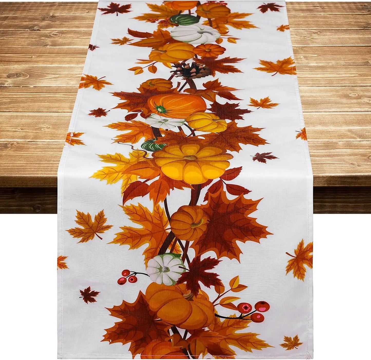 Harvest Pumpkin Maple Leaf Fall Table Runner for Thanksgiving Table Decor