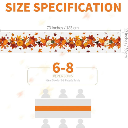 Harvest Pumpkin Maple Leaf Fall Table Runner for Thanksgiving Table Decor