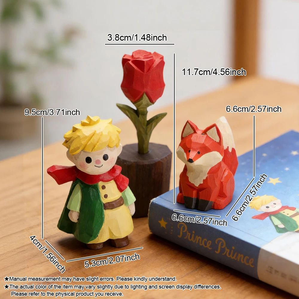 Hand-Carved Solid Wood Fox Figurine for Desk and Home Decor