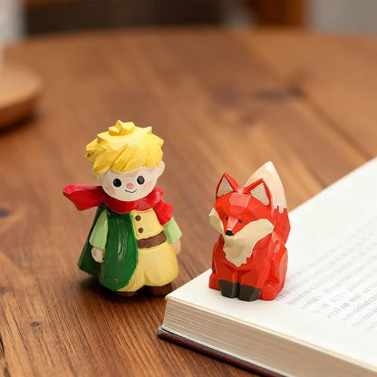 Hand-Carved Solid Wood Fox Figurine for Desk and Home Decor